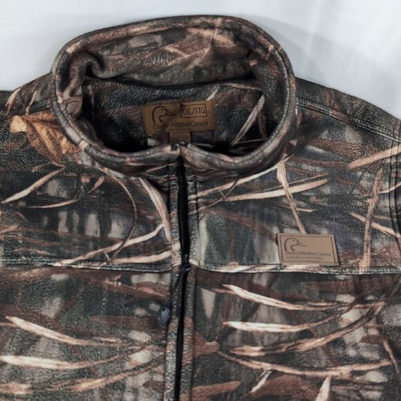 Ducks Unlimited Canada Mens XXL Camo Fleece Hunting Vest Zip Green Brown 120F096 - Picture 2 of 14